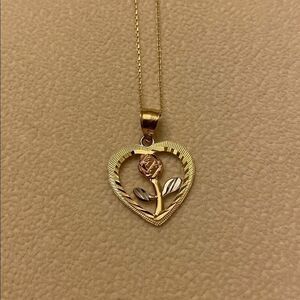 Heart Rose 14k Solid Gold Pendant Tehrani Jewelry